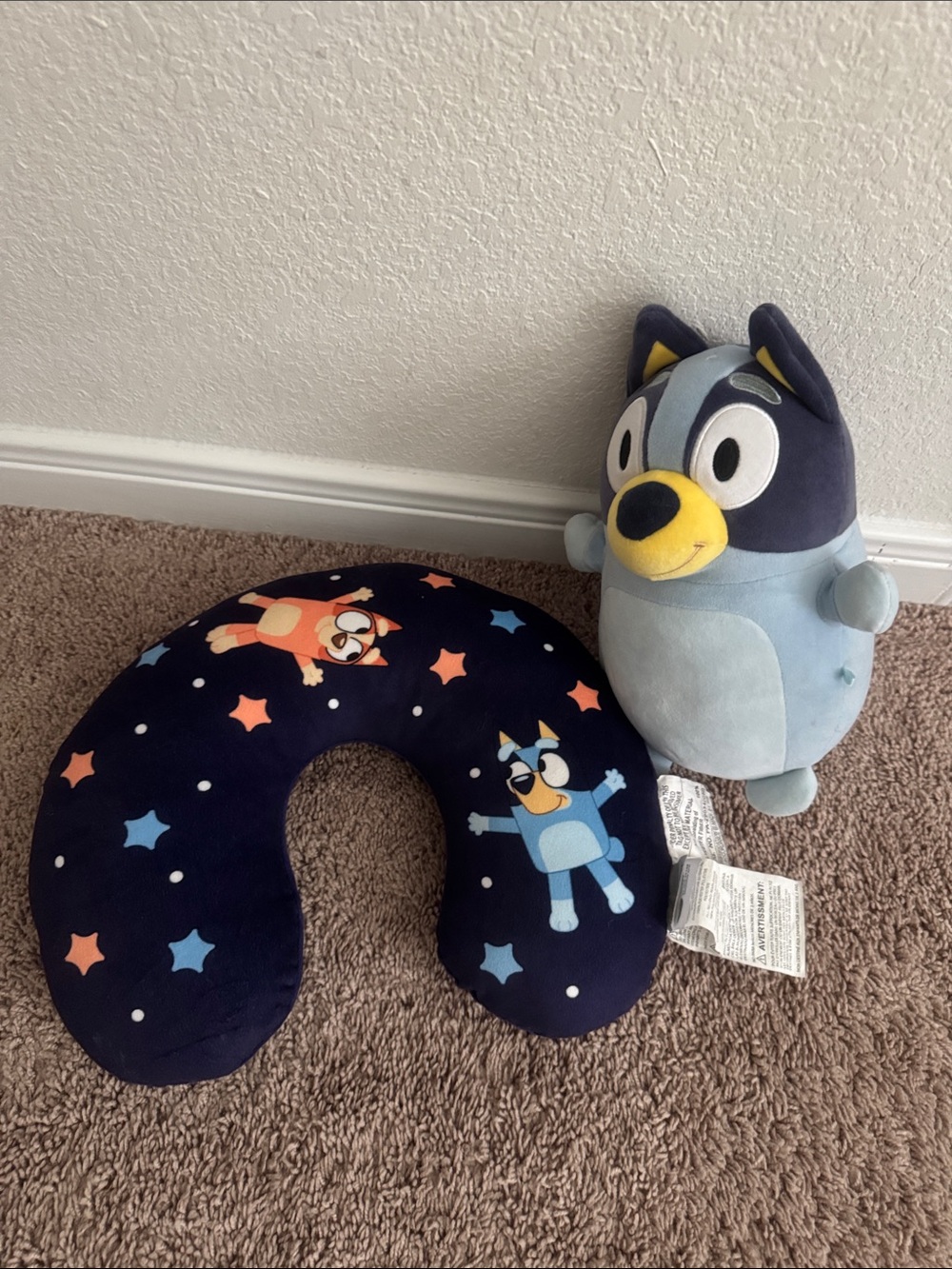 Plush Character Neck Pillow and Plush Set - Blue